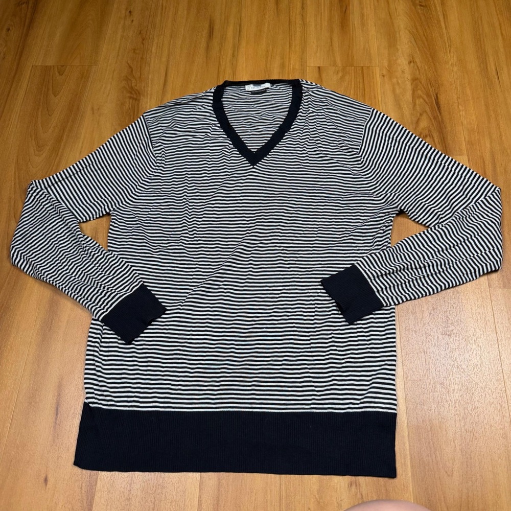 Versace Collection Womens Black White Striped 100% Silk V-Neck Sweater XXL 56